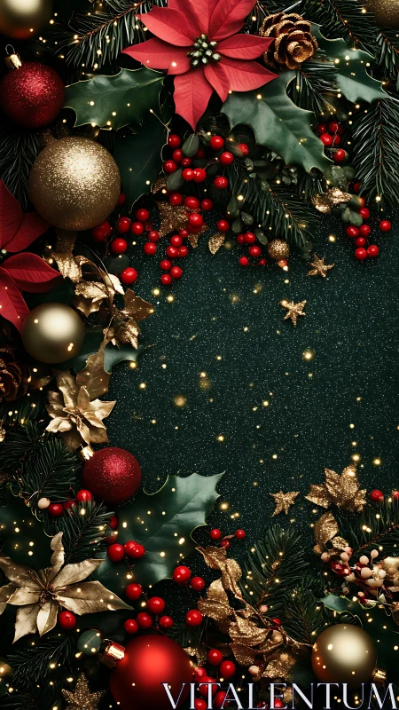 Festive Christmas garland frames a sparkling dark background.