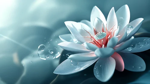 Lotus flower renders crisp petals in cool aqua light.