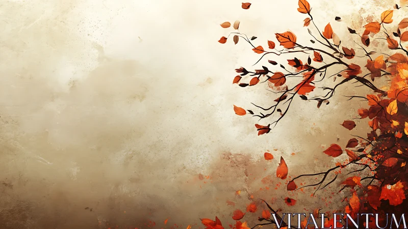 Autumn foliage branches on textured beige negative space background