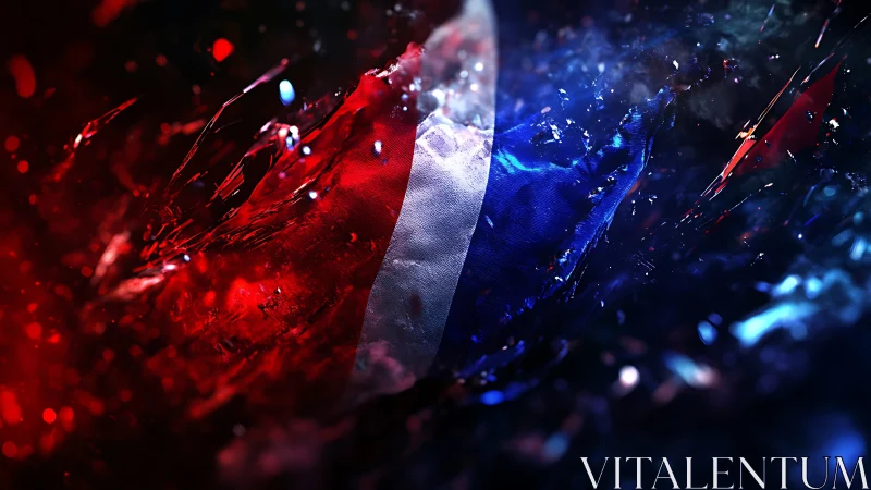 Tricolor fabric with red and blue light fragmented overlay.