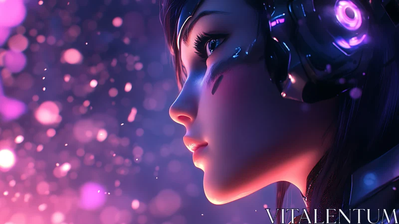 Neon-lit cyber girl in luminous side profile portrait.