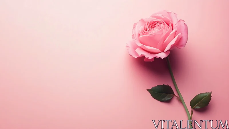 Pink Rose on Monochromatic Field. Botanical Study in Minimalism.