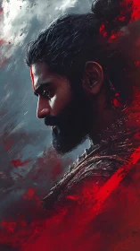 Warrior profile portrait shows intense side view in red haze