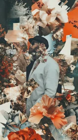 Digital collage portrait with floral overlays and layered textures.