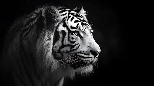 Monochrome tiger profile under dramatic side lighting.