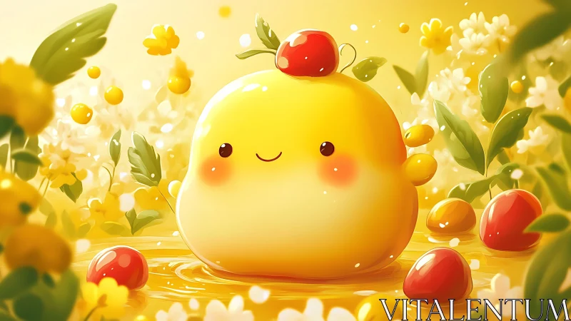 Cheerful Yellow Character with Red Ladybug Friend.