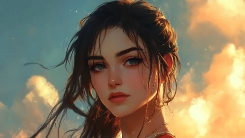 Soft-lit digital portrait applies semi-realistic anime rendering