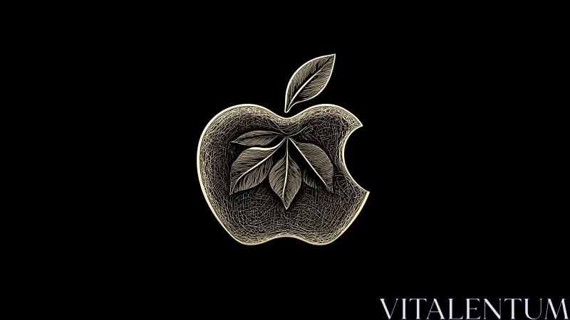 Golden apple emblem with engraved leaf detail on black