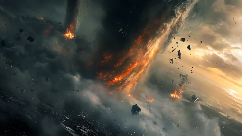 Firestorm vortex swirling through a storm torn sky.