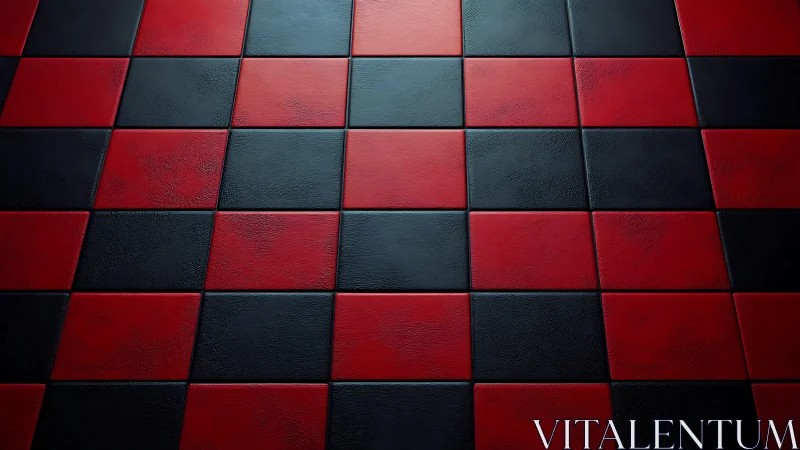Red and black textured tiles form geometric grid pattern.