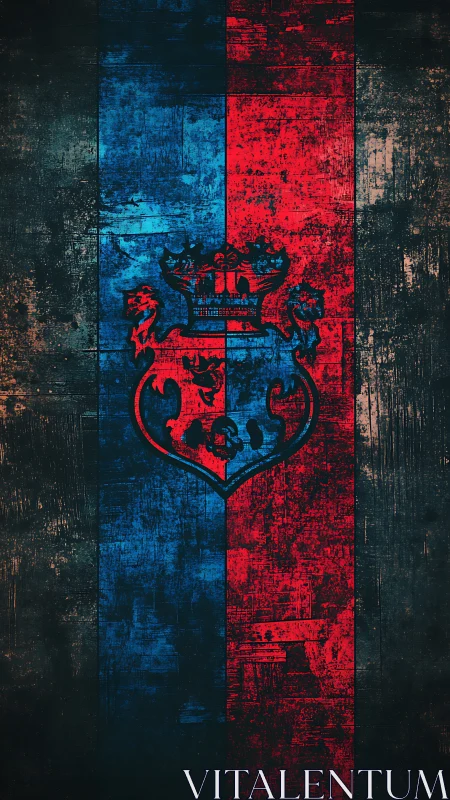 Royal crest splits the night in electric blue and scarlet