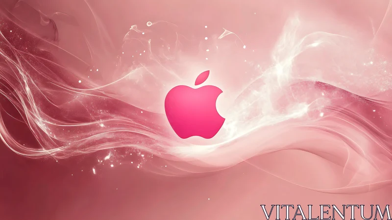 Vibrant Pink Apple Logo Surrounded by Flowing Digital Waves.