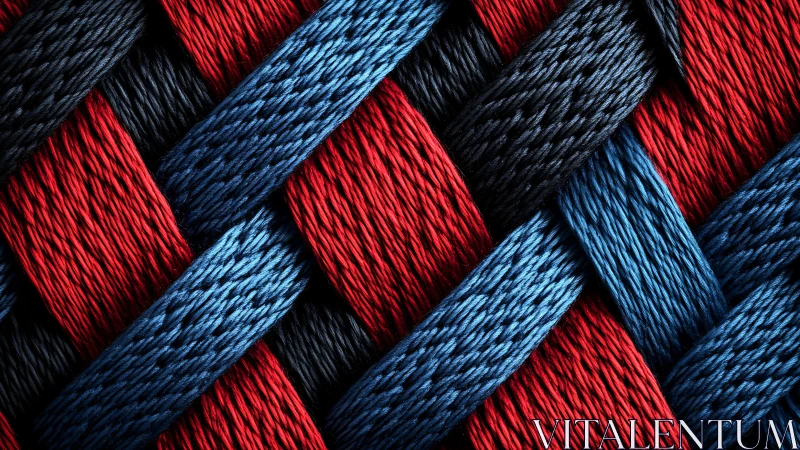 Closeup of red and blue braided synthetic rope texture.