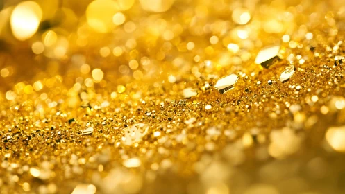 Macro view shows gold glitter particles with shallow focus.