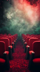 Red velvet cinema aisle opens a doorway into nebula dreams