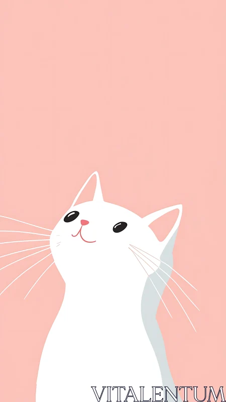 Minimalist White Feline Vector Illustration Against Soft Pink Background