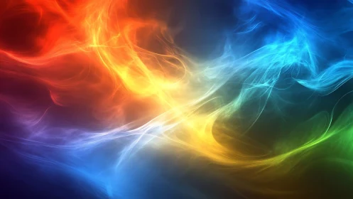 Multicolored luminous wisps on dark gradient background.