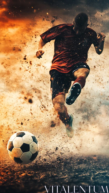 Dynamic soccer striker in explosive dust-field motion study.