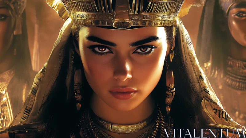 Golden gaze of a modern Egyptian queen in warm light.