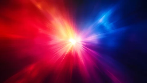 Vivid abstract light burst in red and blue digital art style.
