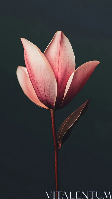 Pink Tulip Against Dark Background with Luminous Petals