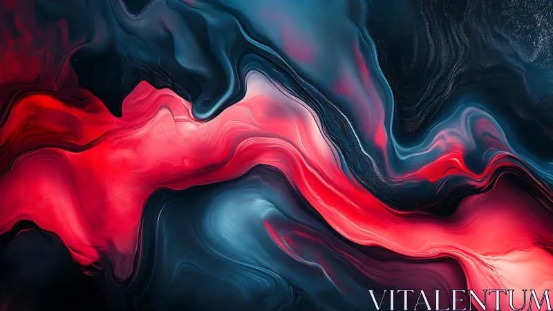 Glowing crimson river flowing through deep midnight blues.