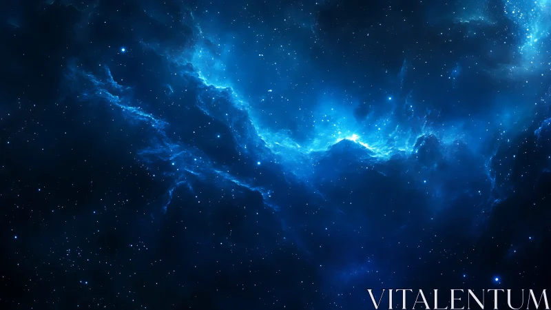 Gentle blue nebula cradling quiet constellations in space.