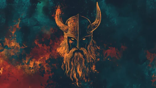 Ember-bearded viking ghost stares through storm-dark cosmos