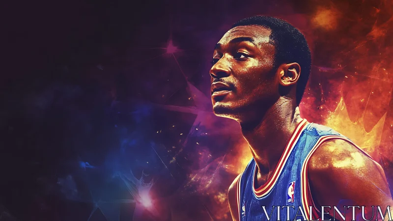 Stylized basketball portrait with nebular bokeh light effects