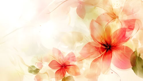 Red and Coral Floral Abstract Design with Soft Watercolor Effects.