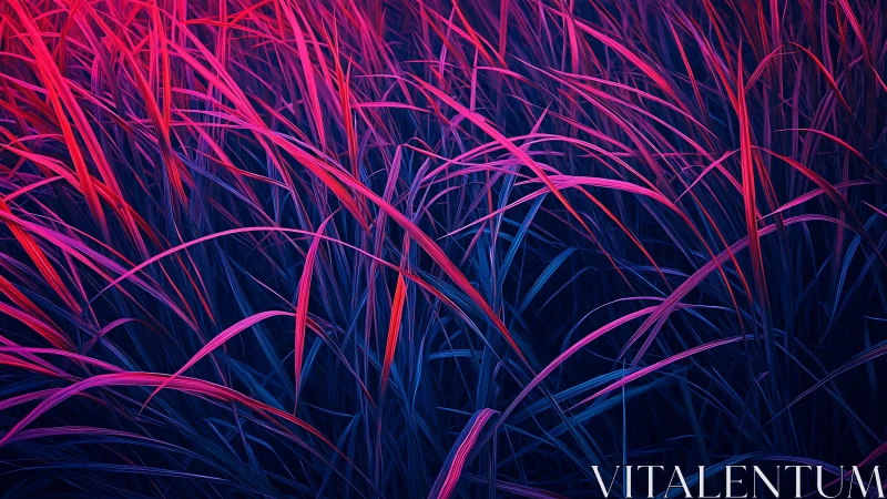 Neon lit grass blades weave an electric, futuristic field