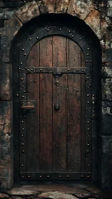 Weathered wooden castle door whispering quiet stories.