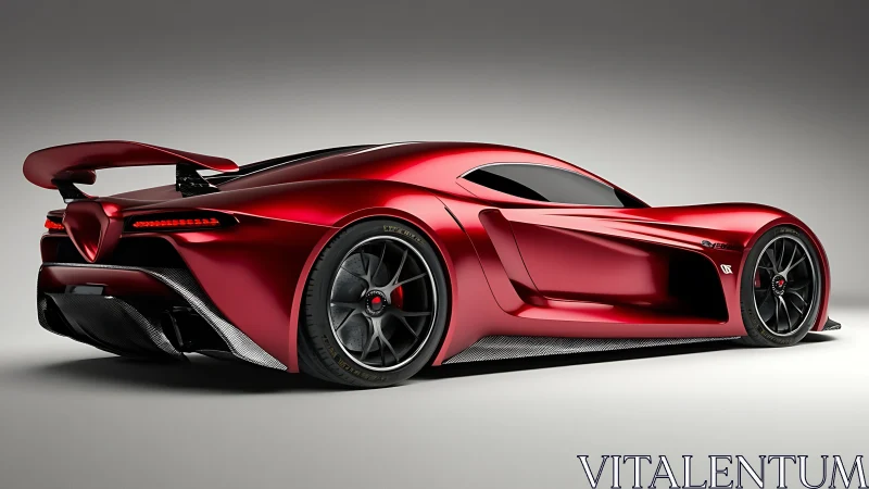 Crimson hypercar showcases aerodynamic carbon fiber profile.