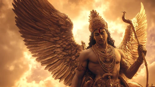 Solar-lit winged deity rendered in high-fidelity digital relief.