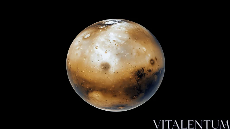 High-contrast Mars globe shows cratered topography and polar ice