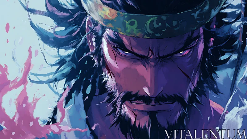 Fierce warrior locks eyes with the viewer in blazing resolve