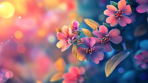 Luminous Petals: Vibrant Floral Composition with Bokeh Glow.