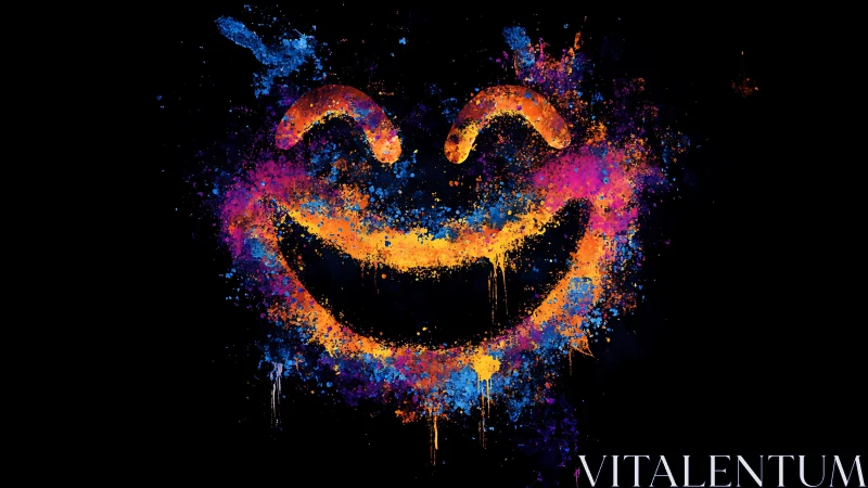 Joyful neon smile splashed in bright paint on black.
