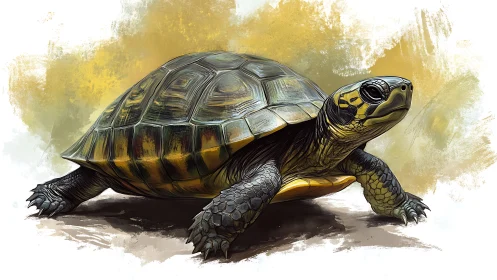 Realistic digital painting of a walking land turtle.