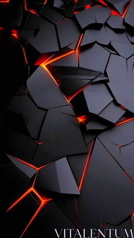 Fragmented black surface reveals glowing linear fissures below