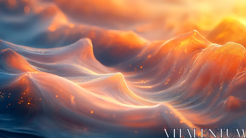 Luminous liquid waves glow under warm sunset light
