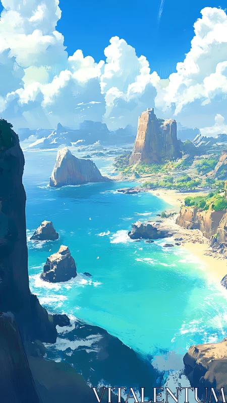 Cliff-Crowned Haven: Where Stone Sentinels Guard Turquoise Reverie.