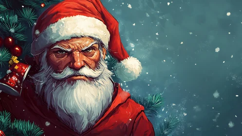 Painterly stern Santa portrait with cinematic holiday framing.