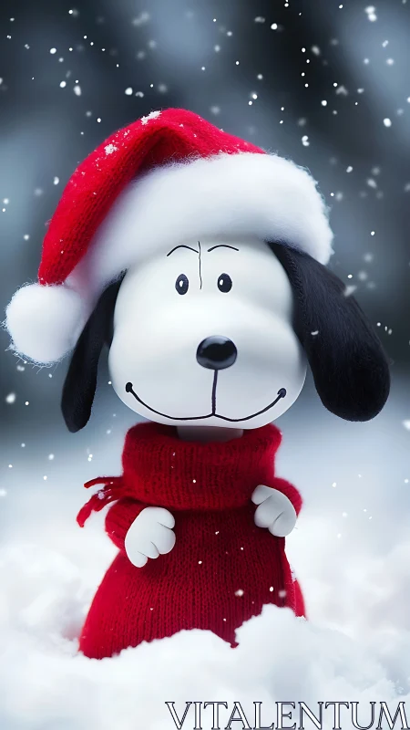 Smiling winter pup in a cozy red sweater and Santa hat.