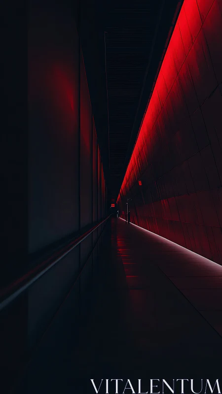 Neon red corridor extends into a dark, futuristic distance.
