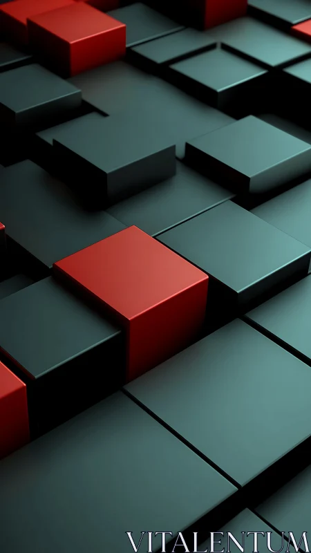 Red and black 3D cubes form a sleek geometric surface