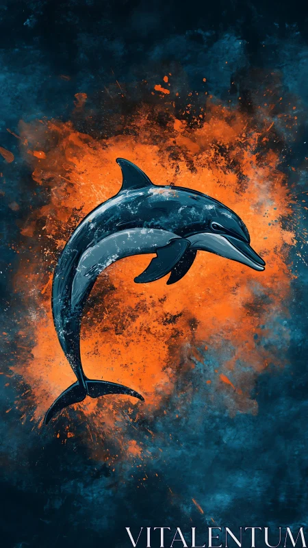 Playful dolphin dancing through bold ocean colors.