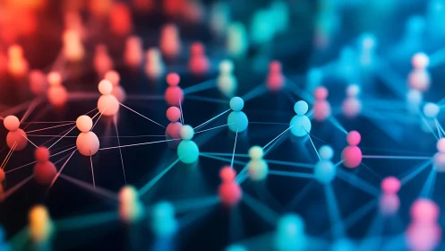 Networked human icons form connected colorful digital grid