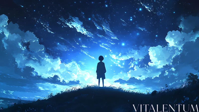 Starlit horizon waits while a lone dreamer measures the sky