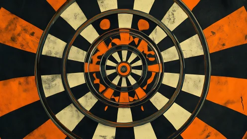 Concentric orange target with grunge radial stripes pattern.